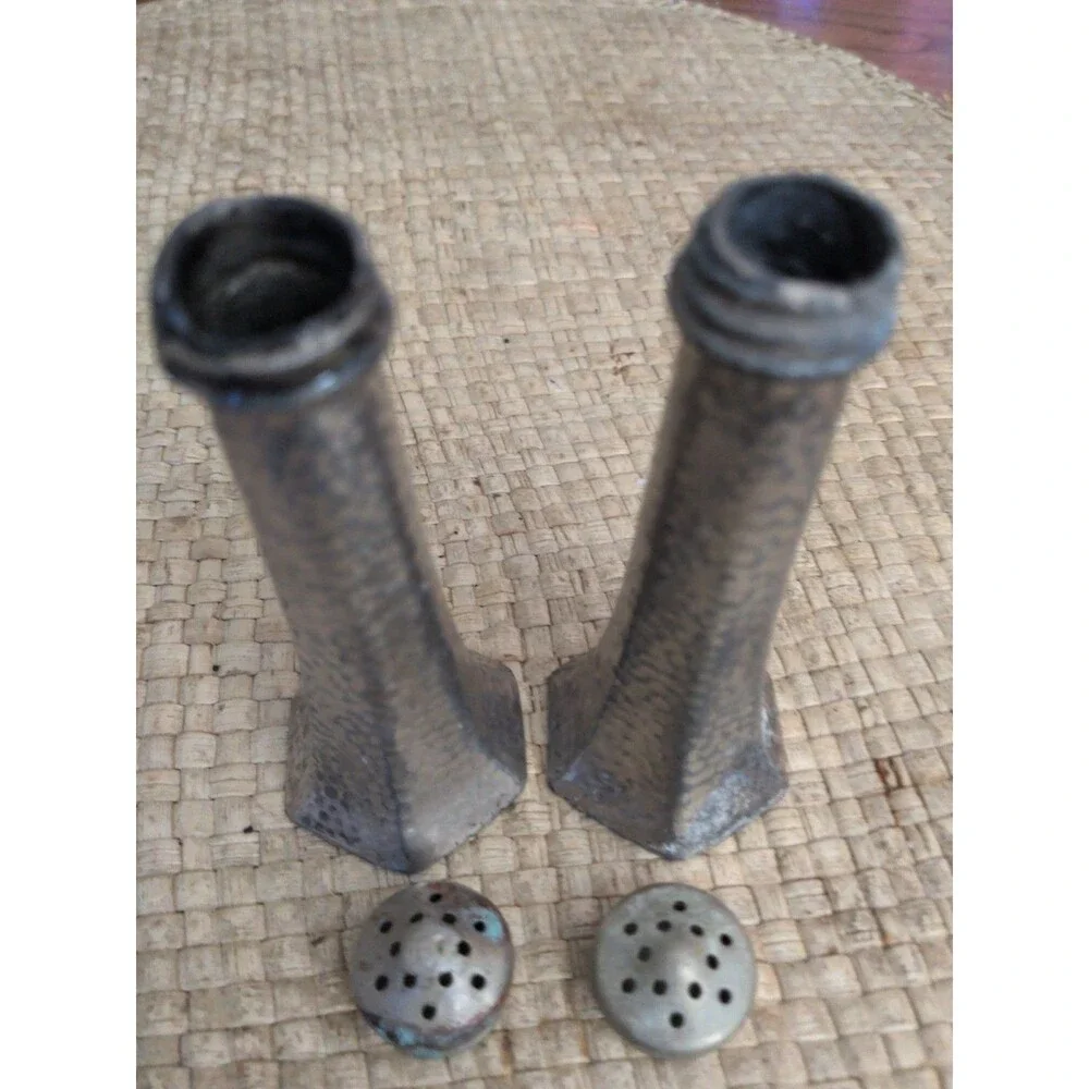 Vintage Presto CCC 63 Hammered Nickel Silver Heavy Salt & Pepper Shakers Set